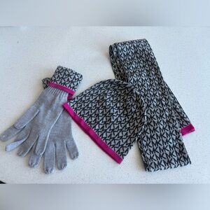 Michael Kors Gray and Pink Hat Set